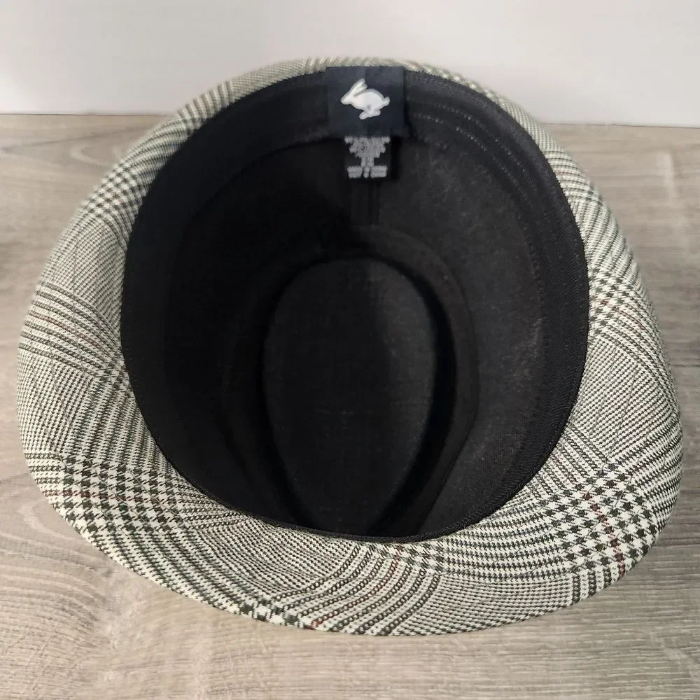 Peter Grimm Mens Fedora Hat‎ Grey Black Plaid Size S/M Orange Hat Band Logo
